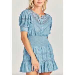 LoveShackFancy Jaislyn Dress Mini Cotton Cottagecore Lace Embroidered Blue M